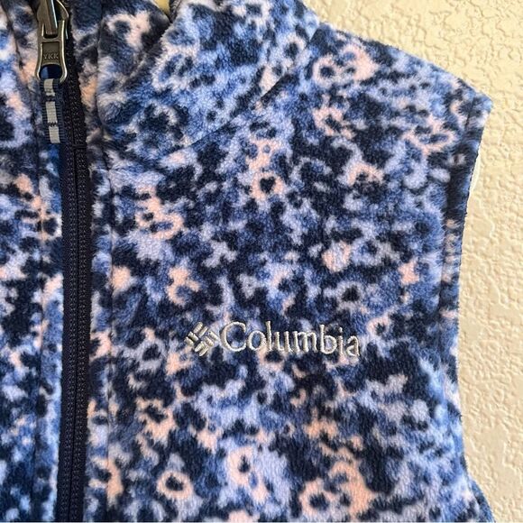 Columbia Reversible Floral Fleece Puffy Vest Girls XXS 4-5 Navy Blue EUC - Picture 3 of 7